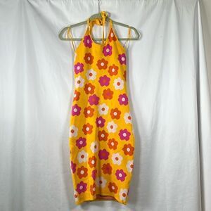 Willow & Wind Bohemian Hippie Floral Yellow Pink Dress Halter Sweater size XS
